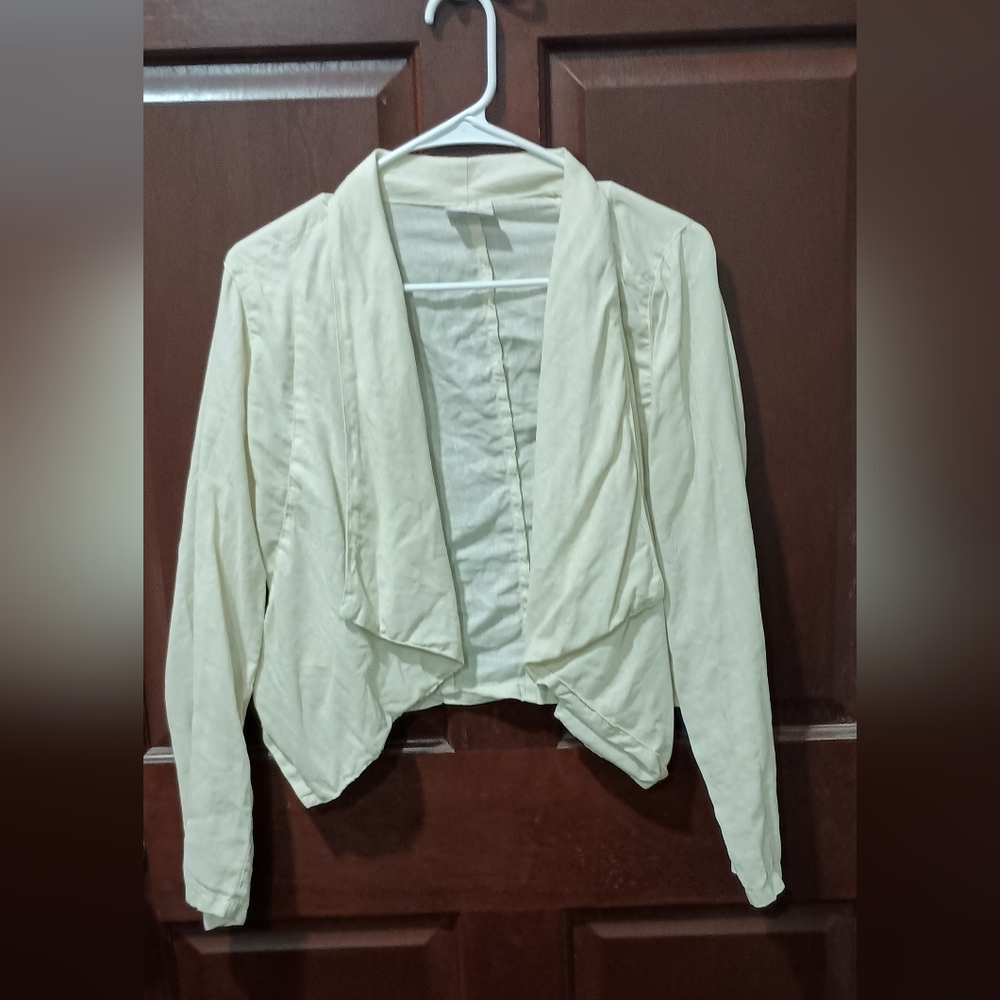 Click 100% linen open off white blouse size S